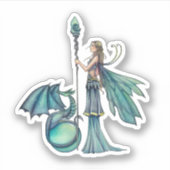 Aquamarine Dragon Fairy Fantasy Kunst, Dichtung un Aufkleber (Vorderseite)