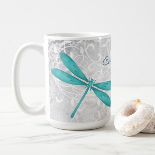 Aquamarine Dragonfly Personalisierter Kaffee Tasse (Mit Donut)