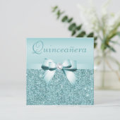 Aquamarine DruckSequins u. Bogen Quinceanera Einladung (Stehend Vorderseite)