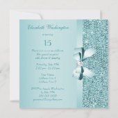 Aquamarine DruckSequins u. Bogen Quinceanera Einladung (Rückseite)