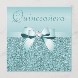 Aquamarine DruckSequins u. Bogen Quinceanera Einladung