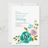 Aquamarine Dusty Rose Blush Blumenzehen Einladung (Vorderseite)