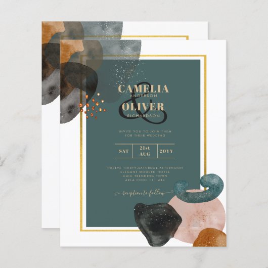 Aquamarine EARTH TONES WEDING INVITE QR Code (Vorne/Hinten)