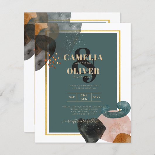 Aquamarine EARTH TONES WEDING INVITE QR Code (Vorne/Hinten)