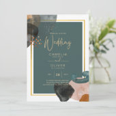 Aquamarine EARTH TONES WEDING INVITE QR Code Einladung (Stehend Vorderseite)