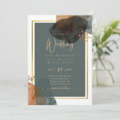 Aquamarine EARTH TONES WEDING INVITE QR Code Einladung (Stehend Vorderseite)