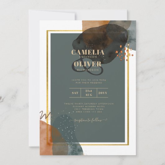 Aquamarine EARTH TONES WEDING INVITE QR Code Einladung (Vorderseite)