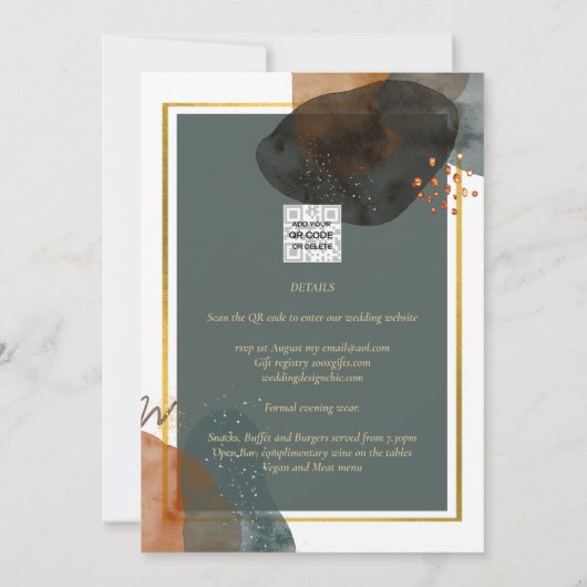 Aquamarine EARTH TONES WEDING INVITE QR Code Einladung (Rückseite)