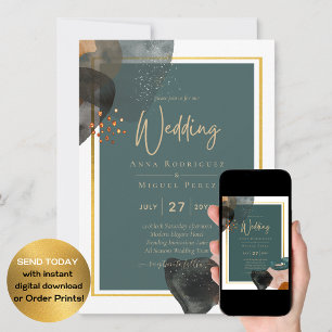 Aquamarine EARTH TONES WEDING INVITE QR Code Einladung