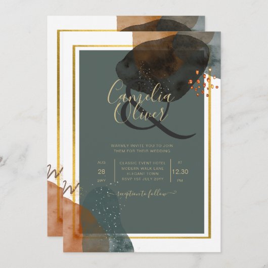 Aquamarine EARTH TONES WEDING INVITE QR Code Einladung (Vorne/Hinten)