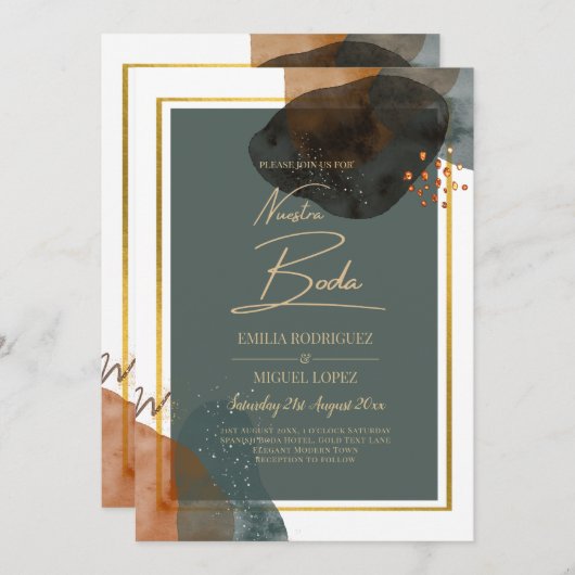 Aquamarine EARTH TONES WEDING INVITE QR Code Einladung (Vorne/Hinten)