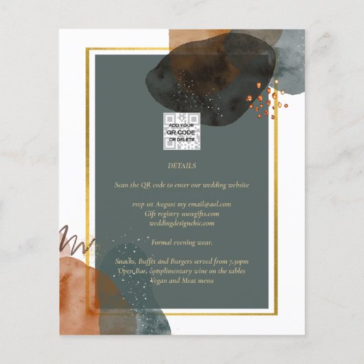 Aquamarine EARTH TONES WEDING INVITE QR Code Flyer (Hinten)