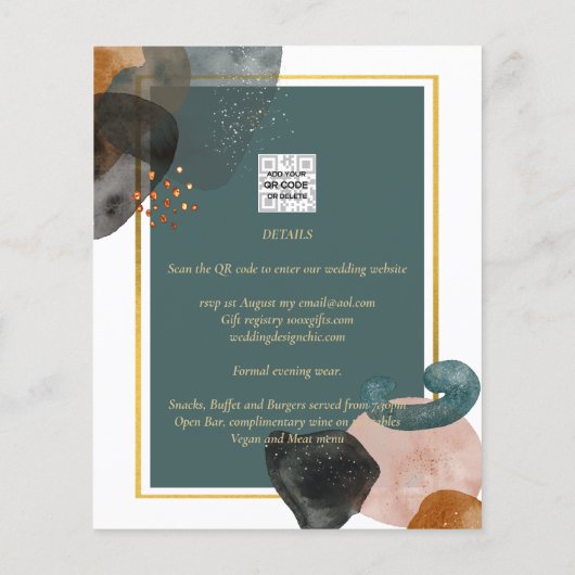 Aquamarine EARTH TONES WEDING INVITE QR Code Flyer (Hinten)