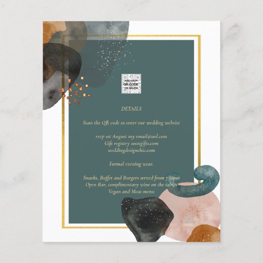 Aquamarine EARTH TONES WEDING INVITE QR Code Flyer (Hinten)