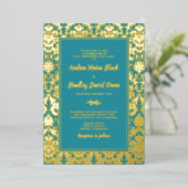Aquamarine Echt-Gold-Foil-Damaskus-Hochzeit Folieneinladung (Stehend vorne)