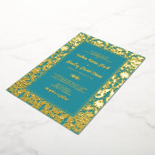 Aquamarine Echt-Gold-Foil-Damaskus-Hochzeit Folieneinladung (Gedreht)