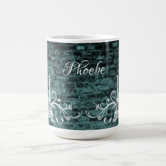 Aquamarine Eiffelturm Grunge Kaffee Tasse (Mittel)