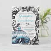 Aquamarine Einladung von Quinceañera (Stehend Vorderseite)