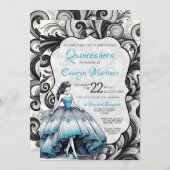 Aquamarine Einladung von Quinceañera (Vorne/Hinten)