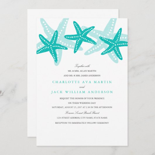 Aquamarine Einladung von Starfish Beach zur Hochze (Vorne/Hinten)