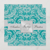 Aquamarine Einladung zur Hochzeit von Monogramm-Da (Vorne/Hinten)