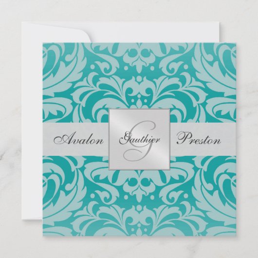 Aquamarine Einladung zur Hochzeit von Monogramm-Da (Vorderseite)