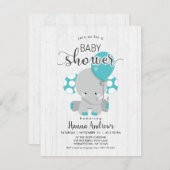 Aquamarine Elefantendusche aus Weißholz - Einladun Einladung (Vorne/Hinten)