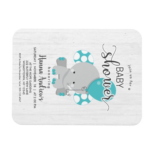 Aquamarine Elefantendusche aus Weißholz - Einladun Magnet (Horizontal)