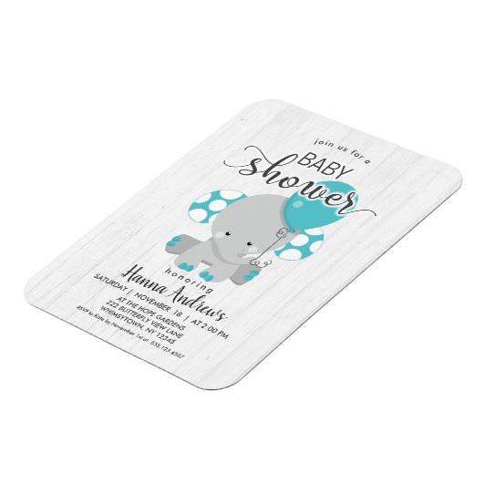 Aquamarine Elefantendusche aus Weißholz - Einladun Magnet (Linke Seite)