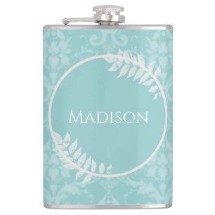 Aquamarine Elegant Damask Flask Flachmann