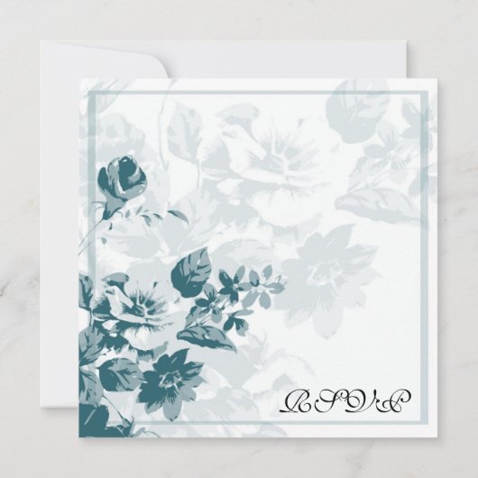 Aquamarine Elegante Blume Hochzeitskarten Einladung (Rückseite)