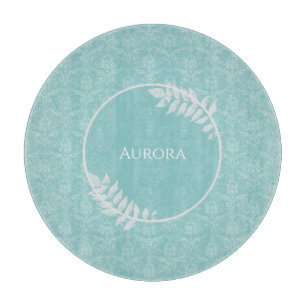 Aquamarine elegante Damask-Personalisierte Schneid Schneidebrett