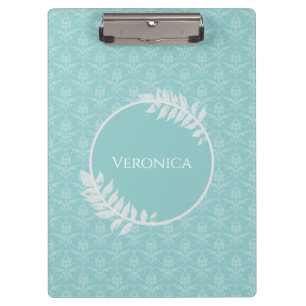 Aquamarine elegante Damask-Zwischenablage Klemmbrett
