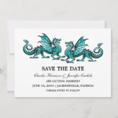 Aquamarine Elegante Drachen Save the Date einladen Einladung (Vorderseite)