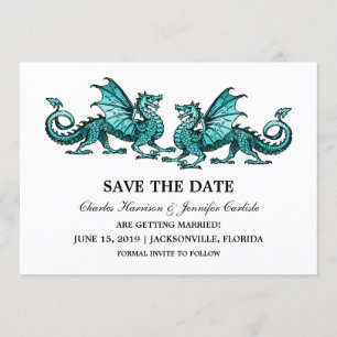 Aquamarine Elegante Drachen Save the Date einladen Einladung
