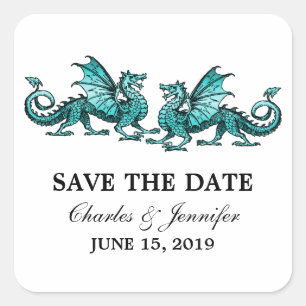 Aquamarine Elegante Drachen Save the Date Stickers