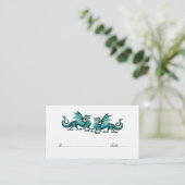 Aquamarine Elegante Dragons Hochzeiten Platzkarte (Stehend Vorderseite)