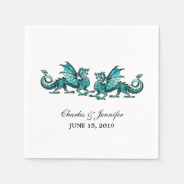 Aquamarine Elegante Dragons Hochzeitspapier Napkin Serviette