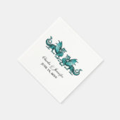 Aquamarine Elegante Dragons Hochzeitspapier Napkin Serviette (Ecke)