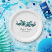 Aquamarine elegante Dragons Hochzeitspapier-Teller Pappteller (Party)