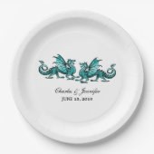 Aquamarine elegante Dragons Hochzeitspapier-Teller Pappteller (Vorderseite)