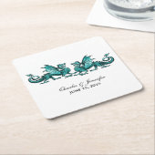 Aquamarine elegante Dragons Hochzeitspapier-Unters Rechteckiger Pappuntersetzer (angewinkelt)