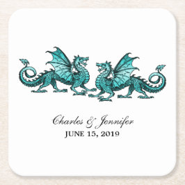 Aquamarine elegante Dragons Hochzeitspapier-Unters Rechteckiger Pappuntersetzer