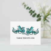 Aquamarine Elegante Dragons Tischnummer Postkarte (Stehend Vorderseite)