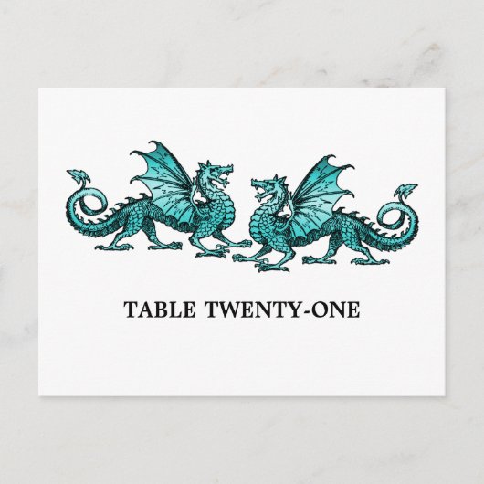 Aquamarine Elegante Dragons Tischnummer Postkarte (Vorderseite)