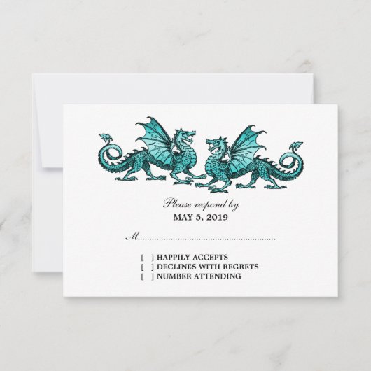Aquamarine Elegante Dragons Wedding Response Card RSVP Karte (Vorderseite)