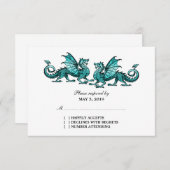 Aquamarine Elegante Dragons Wedding Response Card RSVP Karte (Vorne/Hinten)