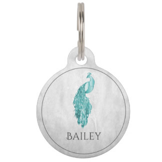 Aquamarine Elegante Pfau Runde Pet Tag Haustiermarke