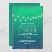 Aquamarine Elegante String Lights Hochzeit Einladu Einladung (Vorne/Hinten)