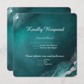 Aquamarine Eleganz: Silbermarmorhochzeit Einladung (Vorne/Hinten)